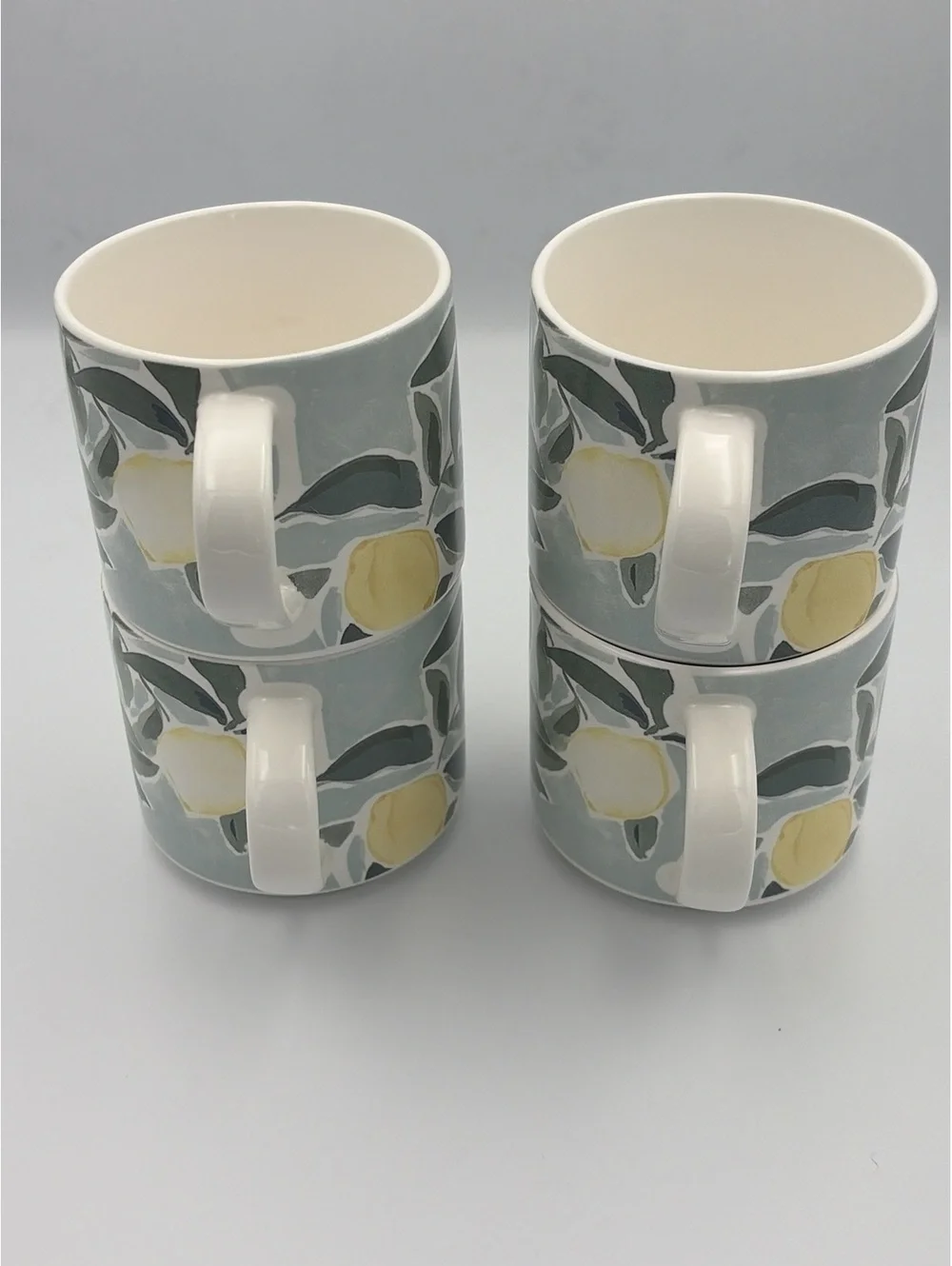 Pottery Barn Lot of 4 Coffee Mugs Rebecca Atwood Lemon Stoneware Cups